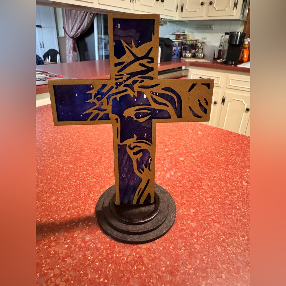 Hand crafted by me wood cross with Jesus Face approximately 10” made to order - Picture 5 of 7